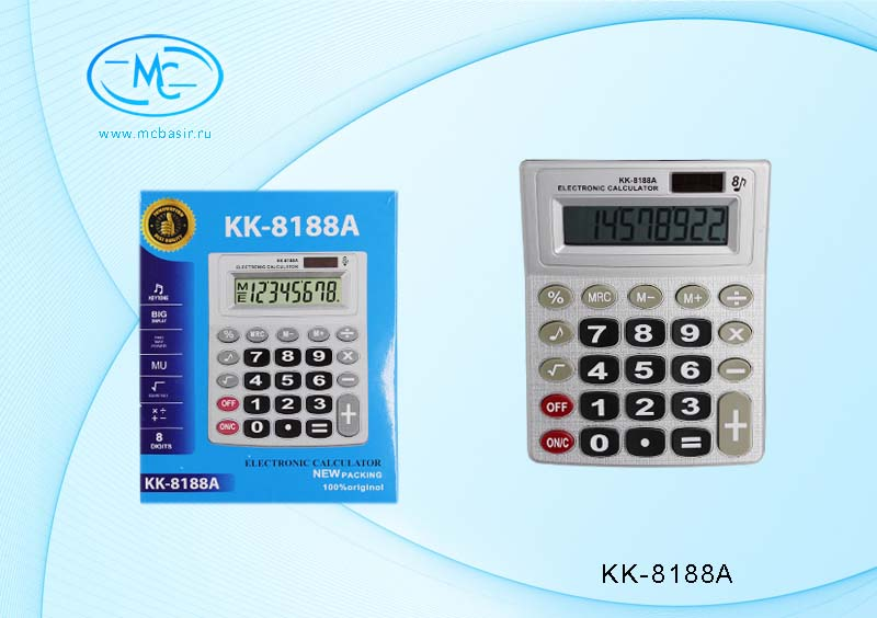 Калькулятор 8-разрядный,   14,7*11,6*2,9 см. KK-8188A