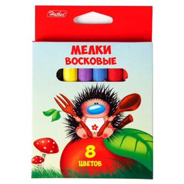 Восковые мелки, 8цв., 11мм, "Ежики" карт.к. KMv_08300 1/12