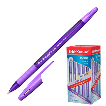 Ручка шариковая R-301 фиолетовая 0,7мм резин.держатель EK44592     1/50
