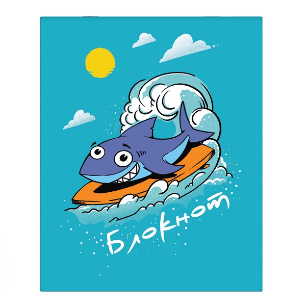 Блокнот А7 32л АКУЛА-СЕРФЕР скоба 58072