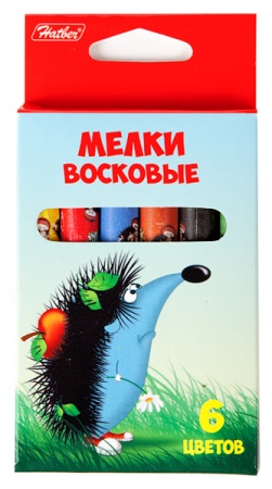 Восковые мелки, 6цв., 11мм, "Ежики" карт.к. KMv_06300 1/12