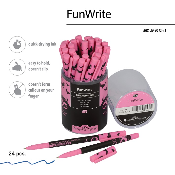 РУЧКА "FunWrite. Взгляд зверя. Черная сова" ШАРИКОВАЯ 0.5 ММ, СИНЯЯ 20-0212/46 1/24