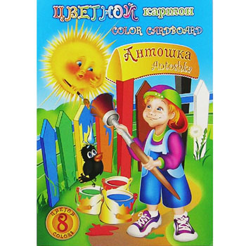 Картон цв, А4 8л. 8цв. "Антошка" в папке НКЦ201