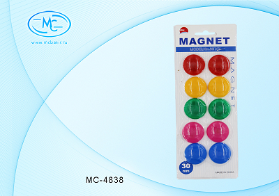 Магниты, 10 шт., цветные,круглые, диаметр 30мм,   МС-4838		