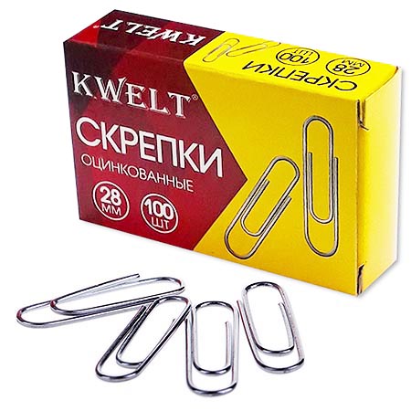 Скрепки 28мм, 100шт. оцинкованные, карт.коробка КР-000097