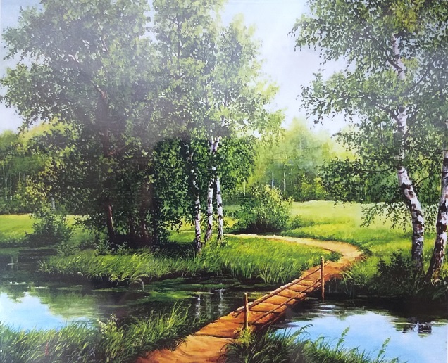 Алмазная мозаика 50*40см МОСТИК ЧЕРЕЗ РЕКУ М-11187