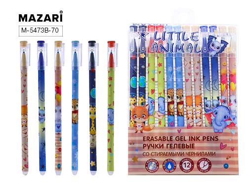 Ручка гелевая СИНЯЯ пиши-стирай LITTLE ANIMAL, игольч.н. 0,5мм М-5473В-70 1/12