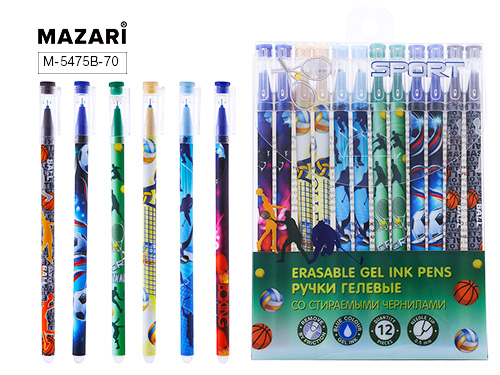 Ручка гелевая СИНЯЯ пиши-стирай SPORT, игольч.н. 0,5мм М-5475В-70 1/12