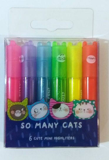 Текстмаркер в наборе "SO MANY CATS"6цв. mini /6*2 см/ AHM22574