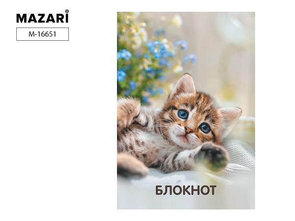 Блокнот А7 40л гребень "Котенок в цветах" клетка М-16651 1/100