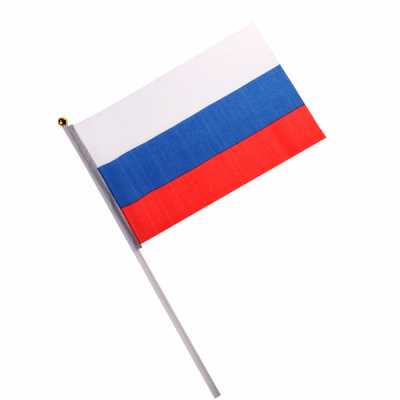 Флаг России "Триколор" 14*21 см. на пластиковой трубочке, материал-искусственный шёлк,  AR-10149B