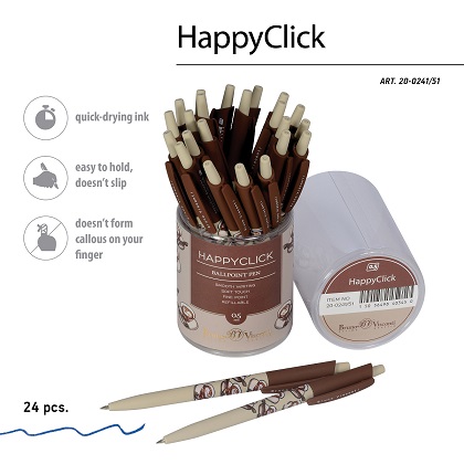 РУЧКА "HappyClick. Кофемания. Тирамису" ШАРИКОВАЯ 0.5 ММ, СИНЯЯ 20-0241/51 1/24