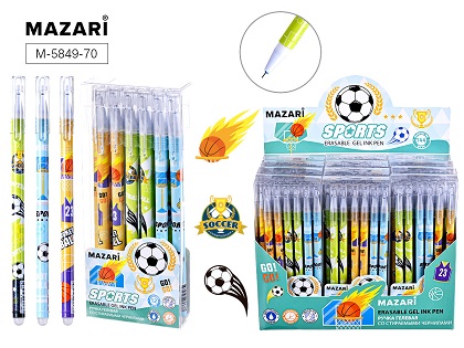 Ручка гелевая СИНЯЯ пиши-стирай SPORTS 0,5мм цв.пластик.к. М-5849 1/12