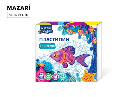 Пластилин 10цв, 200гр классический со стеком М-16990-10 1/20