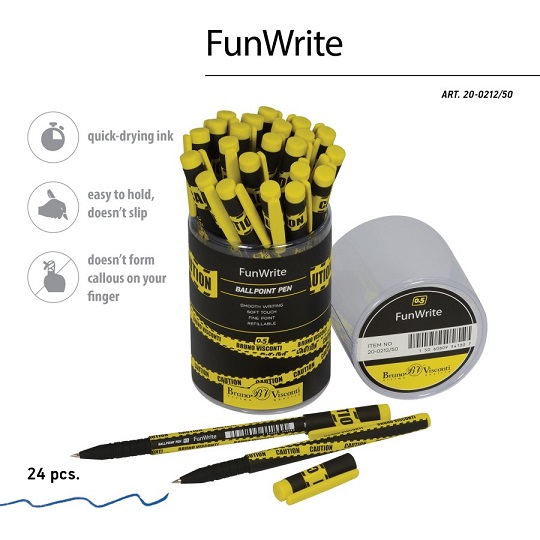 РУЧКА "FunWrite. Keep Away. Caution" ШАРИКОВАЯ 0.5 ММ, СИНЯЯ 20-0212/50 1/24