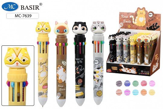 Ручка дет. 10-ти цветная "КОШКИ" 0,5мм МС-7639 1/36