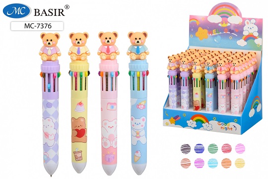 Ручка дет. 10-ти цветная "МИШКА" 0,5мм МС-7376 1/36