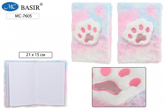 Блокнот А5 80л. "ЛАПКА" мех. с аппликацией клетка МС-7605