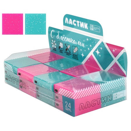 Ластик "ГЛИТТЕР" асс. квадратный 40x40x10 мм 53381 1/24
