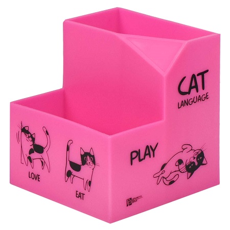 Подставка для канц. принадлежностей КОШАЧИЙ ЯЗЫК (8,4х8,4х9 см, полипропилен, цвет: розовый, шелкография) 59945