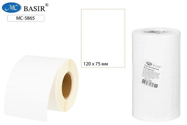 Термоэтикетка белый, 75*120 мм /300шт/рул/. Диаметр втулки 40мм (для принтеров начального класса) МС-5865 1/2