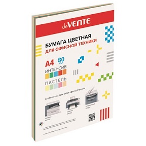Бумага А4 50л 80гр. интенсив/ПАСТЕЛЬ ассорти 5цв.(голубой, желтый, оранжевый, красный, зеленый) 2072200