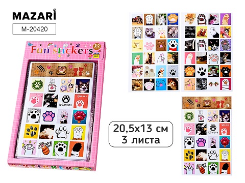 Наклейки ЛАПКИ, 20.5*13 см, 3 листа, М-20420 1/30