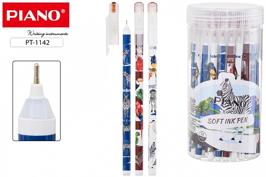 Ручка шар. "PIANO ЖИВОТНЫЙ МИР" 0,7мм Синяя одноразовая асс. PT-1142 1/50