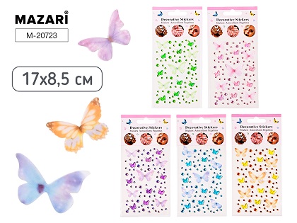 Наклейки-стразы пластиковые 17*8.5 см, 5 цветов, М-20723 1/12