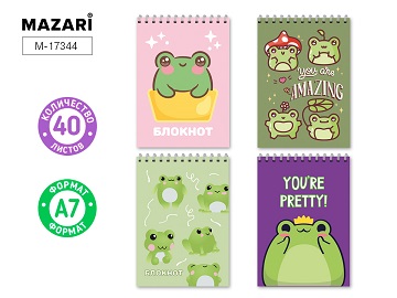Блокнот А7 40л гребень ЛЯГУШКА клетка асс. М-17344