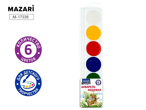 Акварель 6цв. медовая без/к. пластиковый пенал M-17338 1/50