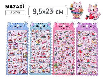 Наклейки декоративные КОТИКИ, 9.5*23 см, 4 диз. М-20741 1/12