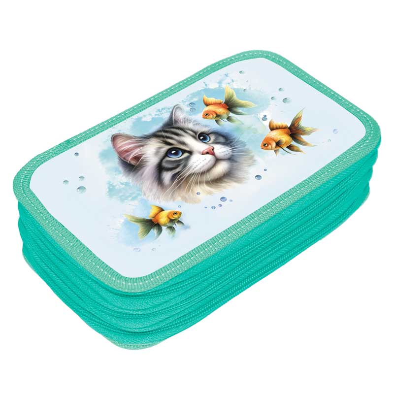 Пенал на 3отд. "Кот с рыбками" СОФТ ТАЧ арт.2631398 40П26_3_1398