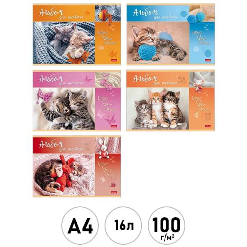 Альбом 16л "Мяу-Котики (ассорти" А4 на скобе блок-офсет- 100г/м2 16А4В 1/5/50