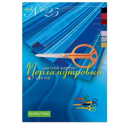 Картон цв., А4 7л.7цв. "ПЕРЛАМУТРОВЫЙ" 11-407-194 1/25