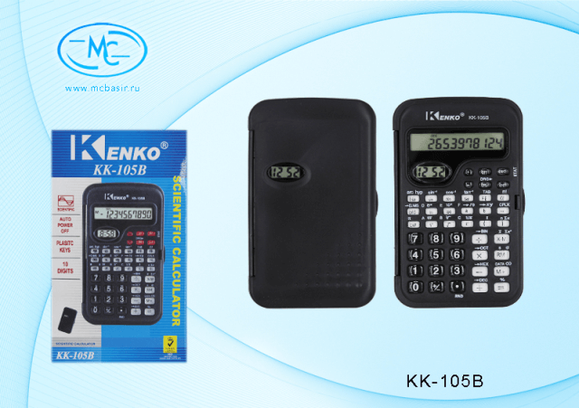 Калькулятор инженерный 10-разрядный, с крышкой  с часами  13,3*7,8*1,4 см.  KK-105B