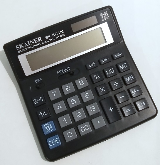 Калькулятор 12 разрядов 2 питание, 2 память, черный 156 x 157 x 33 мм  SK-501N   SKAINER
