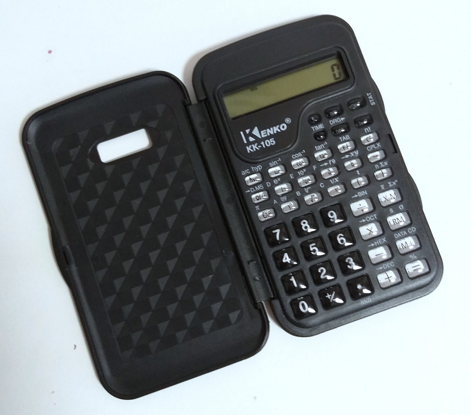 Калькулятор инженерный 10-разрядный, с крышкой  с часами  13,3*7,8*1,4 см.  KK-105