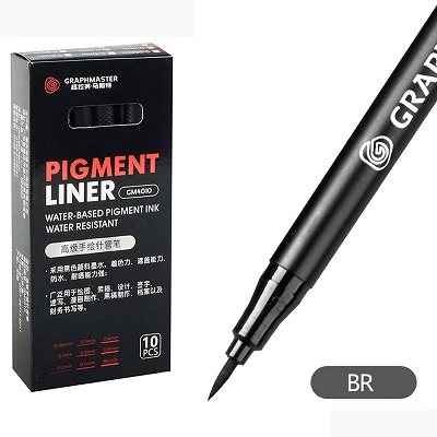 Ручка капиллярная черная кистевидная ArtCoCo   арт.4010-brush 1/10