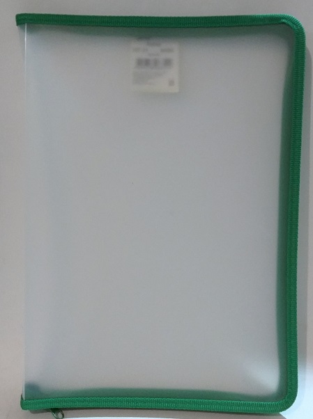 Папка А4 прозрачный пластик, молния по кругу  Зеленая ПТ-11