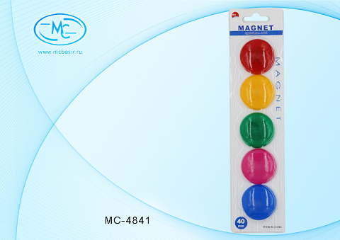 Магниты, 5 шт., цветные,круглые, диаметр 40мм,   МС-4841		