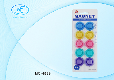 Магниты, 10 шт., цветные,прозрачные круглые, диаметр 30мм,   МС-4839		