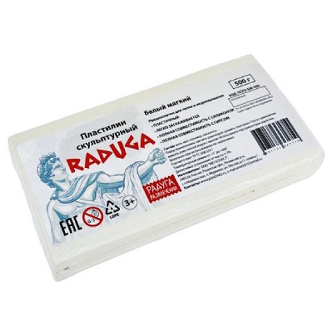 Пластилин скульптурный, 500г, белый мягк.  ПСРЭ-БМ-500 