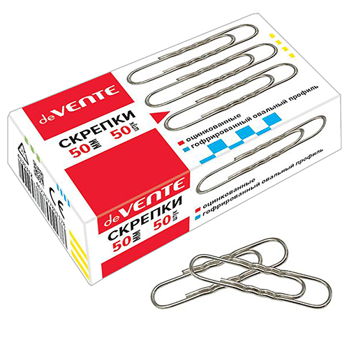 Скрепки 50мм, 50шт.,  гофрированные, оцинкованные .  карт.коробка 4135312