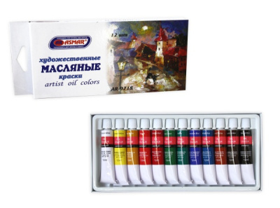 Краска масляная, 12цв. 12мл в тюбиках   AR-9718   