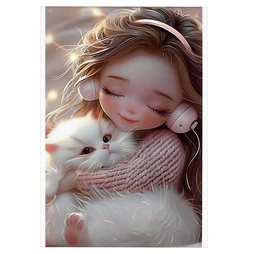 Блокнот А6  40л "ДЕВОЧКА В НАУШНИКАХ И КОТЕНОК" 1 скоба сверху, клетка  арт.72949   1/5/40