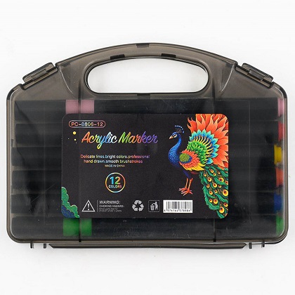 Маркер акриловый 12цв.в наборе  ПАВЛИН  кисть нак.   8806-12