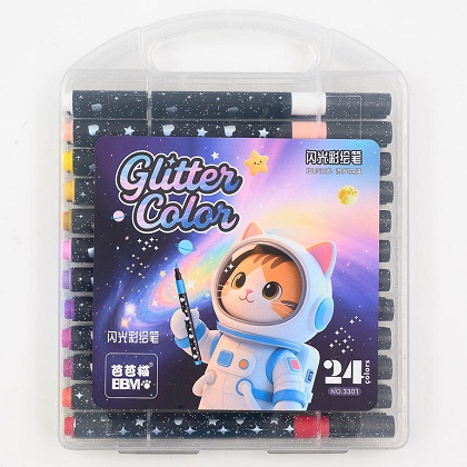 Фломастеры 24 цв ЖИВОТНЫЕ с глиттером кисть,пласт.упак. арт.3301-24