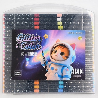 Фломастеры 80цв ЖИВОТНЫЕ с глиттером кисть,пласт.упак. арт.3301-80