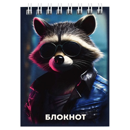 Блокнот А7 40л  гребень "КРУТОЙ ЕНОТ" клетка   68174  1/5